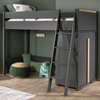 Lit mezzanine London 90x200 avec armoire - anthracite