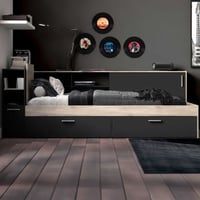 Lit Liva 90 x 190/200 cm-chêne Kronberg/noir mat