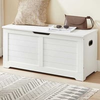 Meuble de rangement moderne blanc avec 2 charnières de sécurité, banc de rangement pour chaussures, 40x100x46cm