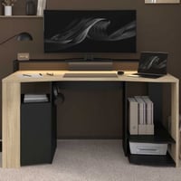 Bureau Meta - 152x61x87cm - avec éclairage LED - décor chêne/noir