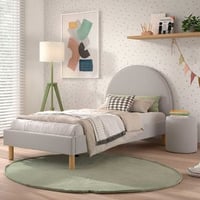 Lit rembourré Maeva 90x200cm avec table de nuit - tissu bouclé gris
