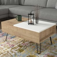 Table basse Macondo - 80x50x39cm - avec rangement - décor chêne/blanc