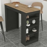 Table de bar Monaco - 120x52x102cm - avec rangement - anthracite/décor chêne