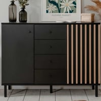 Enfilade Manet - 118x40x90cm - 2 portes & 4 tiroirs - noir/décor chêne