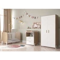 Chambre de bébé Naili: lit bébé 60x120, commode, armoire - blanc/décor chêne