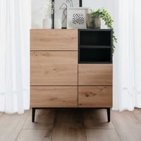 Commode Ted 80cm 2 portes - chêne/noir 