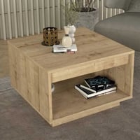 Table basse Onda - 60x60x40cm - avec rangement - décor chêne