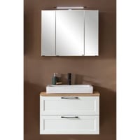 Ensemble de salle de bain Meran | Meuble lavabo, armoire de toilette avec éclairage | Blanc