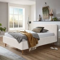Lit Dalila 140x200cm tissu teddy avec espace de rangement - blanc