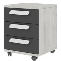 Table de chevet Bo0 avec roulettes, 3 tiroirs et poignée oblongue - pin/anthracite