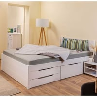 Lit double Efetivo 180x200cm avec rangement - blanc
