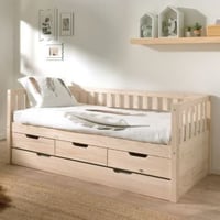 Lit de cabine Friedrich | 211,2 x 98,2 x 68 cm | 3 tiroirs, tiroir de lit | Design Milky Pine