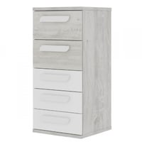 Commode Bo0 98 cm avec 5 tiroirs et poignées oblongues - pin/blanc