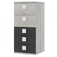 Commode Bo0 98 cm avec 5 tiroirs et poignées carrées - pin/anthracite