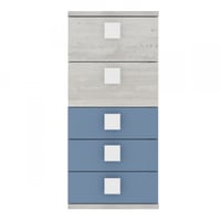 Commode Bo0 98 cm avec 5 tiroirs et poignées carrées - pin/bleu
