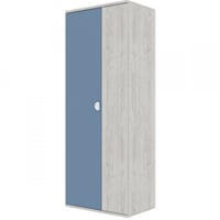 Armoire Bo0 avec 2 étagères, tringle à vêtements et poignée de porte en forme de lune - pin/bleu