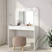 Coiffeuse Holly avec miroir et éclairage 2 tiroirs aggloméré - blanc