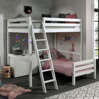 Lit mezzanine Claire 140 x 200cm avec lit Anne 90 x 200cm et commode - blanc