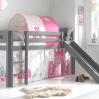 Lit mi-hauteur avec toboggan Astrid avec tente et tunnel de lit Princess II - gris