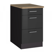 Meuble bas de cuisine Ragnar 50cm avec 3 tiroirs - anthracite/chêne