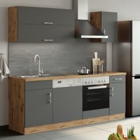Kitchenette Sorrella 210cm avec lave-vaisselle et four - anthracite/chêne