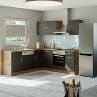 Kitchenette forme L Sorrella 210cm avec espace pour four et lave-vaisselle - anthracite/chêne