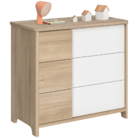 Commode Binno 3 tiroirs - chêne/blanc