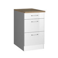 Meuble bas de cuisine Ragnar 50cm avec 3 tiroirs - blanc/chêne