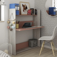Armoire avec bureau Bo0 - pin/ vieux rose