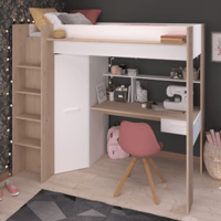 Lit mezzanine avec bureau Evy-204cm-blanc/chêne