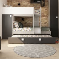 Lit superposé Lio avec armoire et tiroir-lit - pin/blanc/gris