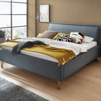 Lit double Estée 180x200cm avec espace de rangement - bleu/chêne