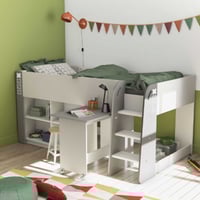 Lit mi-hauteur Thierry-blanc mat/gris foncé
