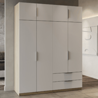 Armoire Spectre 157cm 8 portes & 2 tiroirs - blanc mat/décor chêne
