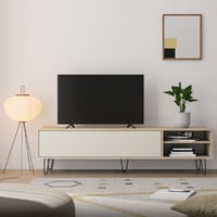 Meuble TV Aelan 1 porte abattante et 2 niches-chêne/beige clair