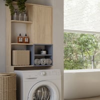Meuble pour machine à laver Kuba 4 étagères, 1 porte tournante-chêne clair/gris céladon