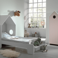 lit maison 90x200 cm (sommier à lattes inclus) et armoire Casami-blanc/rose