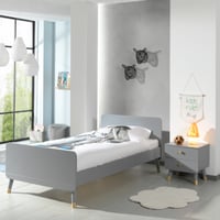 Lit 90x200 cm Billy avec sommier à lattes et table de chevet-gris