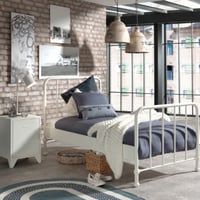 Lit Bronxx métal 90x200 (sommier incl.) avec table de chevet- blanc mat 