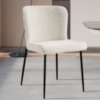 Chaise Lisa Bouclé Ecru - Pieds en métal, H 85 x L-L 50 x P-P 62 cm
