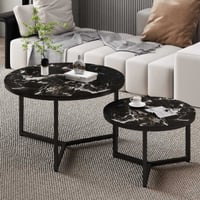 Table basse 'Ravenna' en pierre aspect marbre noir | cadre en métal, 70/50 cm