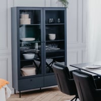 Vitrine Carillon 100cm avec deux portes et tiroir de rangement - bleu marine