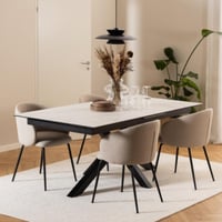 Table de salle à manger extensible Hennie - plateau céramique - aspect marbre blanc