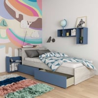 Lit simple Kazim 90x190 cm-bois de pin/bleu