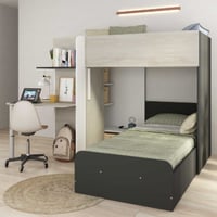 Lit superposé Beau 90x190 cm avec bureau-noir/pin/blanc