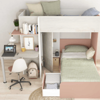Lit superposé Beau 90x190 cm avec bureau-rose/pin/blanc 