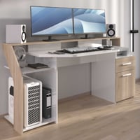 Bureau Gaming Sylver avec éclairage LED - décor chêne/blanc brillant