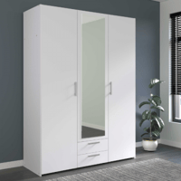 Armoire Salvador avec miroir, 3 portes & 2 tiroirs - blanc