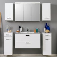 Salle de bains Bobbi: 2x armoire murale, 2x armoire basses, armoire de toilette, meuble évier - blanc brillant