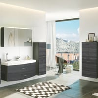 Salle de bains Florent: armoire de toilette, meuble évier, meuble colonne, rangement - chêne gris